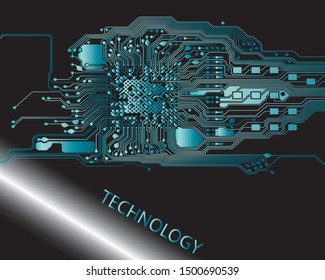 Blue Motherboard Technology . Digital inegrated technology. Printed Circuit board. PCB. for background or banner