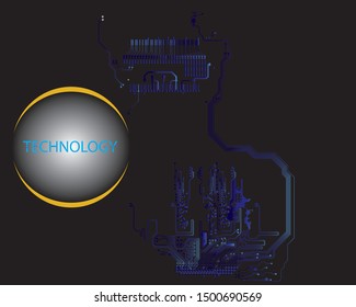 Blue Motherboard Technology . Digital inegrated technology. Printed Circuit board. PCB. for background or banner