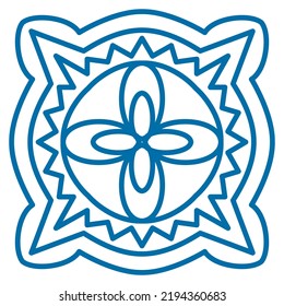 Blue motif for ceramic tiles in Azulejo style, retro blue vector illustration for design