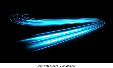 Blue Motion Light Trails, Long Time Exposure Motion Blur Effect, Vector Illustration