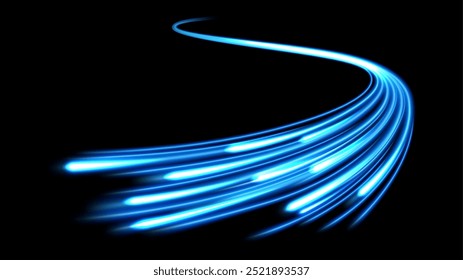 Blue Motion Light Trails, Long Time Exposure Motion Blur Effect, Vector Illustration