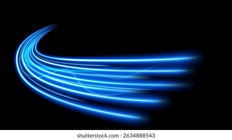 Blue Motion Light Trails, Long Time Exposure Motion Blur Effect, Vector Illustration