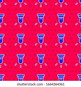 Icono del sensor de movimiento azul aislado sin fisuras en el fondo rojo. Ilustración vectorial