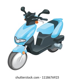 Blue moto scooter. City transport. Two wheel vehicle. Isolated vector illustration