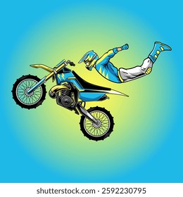 Blue Motocross Flying Freestyle Extreme Sport Vector Illustration