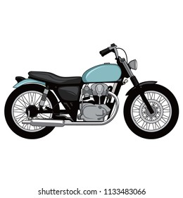 Blue Motorcycle. Classic motorbike vector illustration