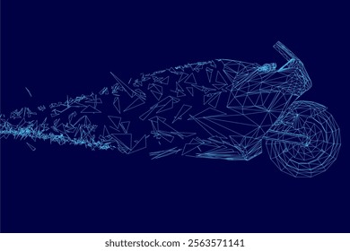 Blue motorcycle with a lot of lines and dots on it. The lines and dots make it look like it's in motion