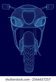 Blue motorcycle wireframe. The image is a stylized of a motorcycle, with a blue background