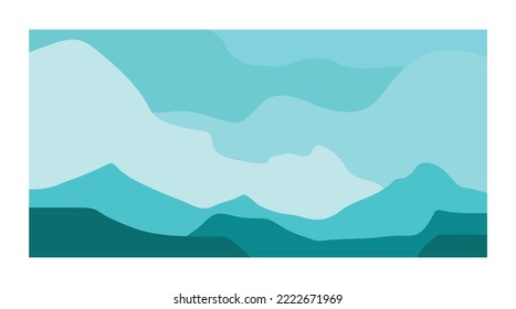 resumen de montaña azul de paisaje plano para fondo. afiche de montaña arte moderno de color plano. vector de afiche de paisajes de impresión artística
