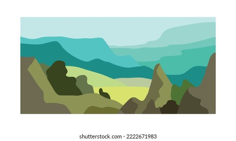blue mountain abstract of landscape flat for background. mountain poster modern art of flat color. art print landscape poster vector