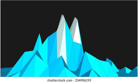 Blue mountain against  black background