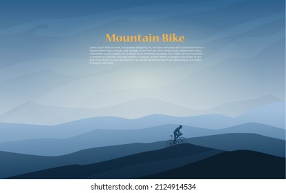 blue mountain cycling bike landscape background abstract. vector illustration. flat panoramic vector