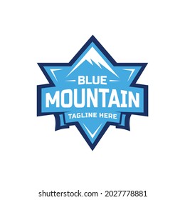 Blue mountain emblem illustration vector logo design modern style for vacation