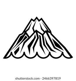 Blue Mountain with flash floods logo. Best for outline, logo, and coloring book with Natural disaster themes