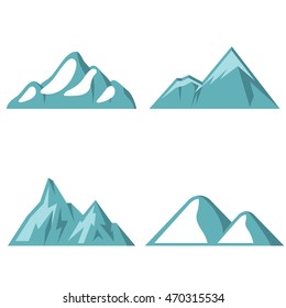 Blue mountain flat icons on white background. Element logo for travel company. Vector illustration