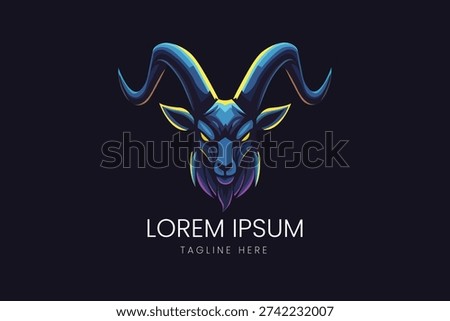 Blue mountain goat ram head with large horns