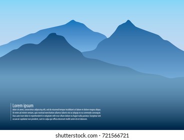Blue mountain gradient color vector with text and copy space
