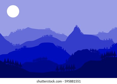 blue mountain hill landscape with blue sky.vector and illustration