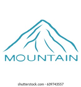 Blue mountain icon on white background with inscription mountain. Eps10 vector illustration.