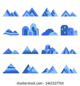 Blue mountain icon set on white background. - Vector illustration.