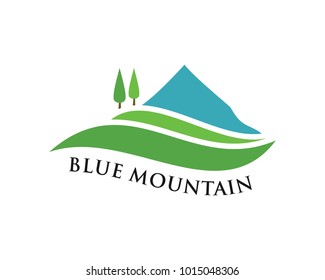 Blue Mountain Illustration Hill Design, blue montain with green tree and river vector