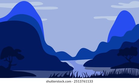 Blaue Berg Illustration Landschaft Vektor Silhouette Stil