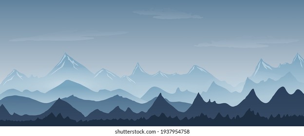 blue mountain landscape with fog background abstract. vector illustration. flat panoramic vector