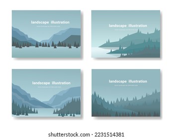 blue mountain landscape with fog background abstract. vector illustration. flat panoramic vector
