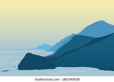Blue Mountain Landscape Illustration Design. Fully editable and color changeable.