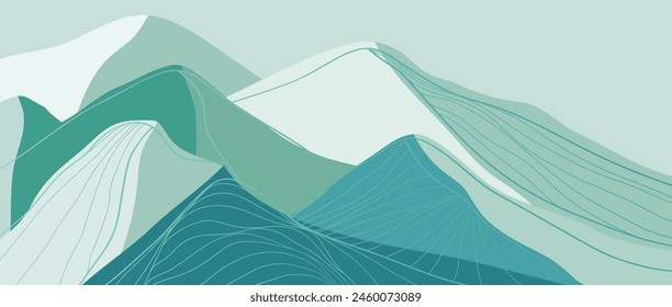 Paisaje de las Montañas Azules con el arte de la línea. Ilustración vectorial del paisaje de las Montañas de Invierno.