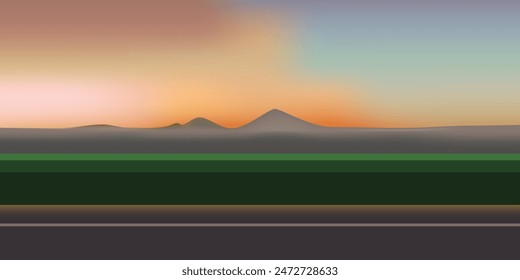 Blue mountain landscape vector design. Blue sky wavy hill view for background design.