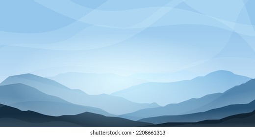 vector de paisaje de montaña azul con niebla y fondo de árbol abstracto. ilustración vectorial. vector panorámico monocromático de montaña azul plano