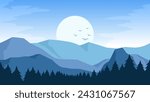 Blue mountain landscape vector illustration. Scenery landscape of mountain ridge in the morning. Mountain range landscape for illustration, background or wallpaper