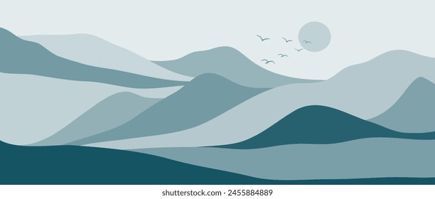 Blue Mountain landscape. Vector illustration of Winter Mountains landscape. mountains, hills, sunrise and sunset