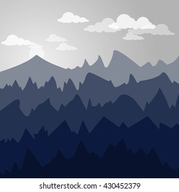 Cartoon Silhouette Black Mountains Landscape Background Stock Vector ...