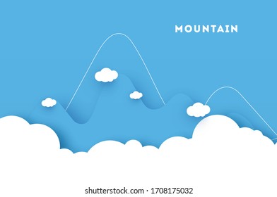 blue mountain paper cut style background vector illustration