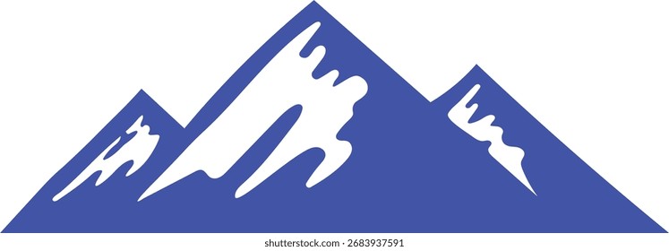 Blue mountain range silhouette with jagged peaks on white background mountains