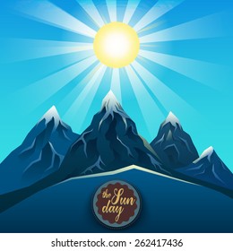 Blue Mountain Realistic Under The Bright Sun Vector.