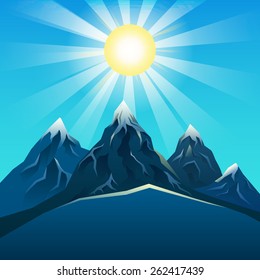 Blue Mountain Realistic Under The Bright Sun Vector.