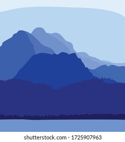 a blue mountain and sea