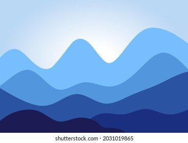Ilustración de diseño plano de silueta de montaña azul
