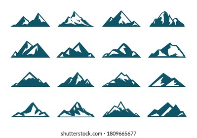 Blue mountain silhouette icon set. Vector EPS 10