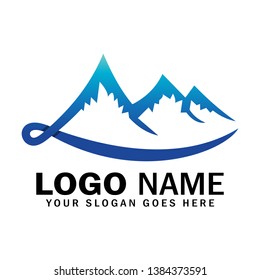 Blue mountain silhouette vector logo