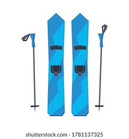 Blue Mountain Skis and Sticks, Outdoor Winter Sport Equipment Vector Illustration
