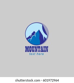 Blue Mountain with Sun Shine Sticker Logo Design Template