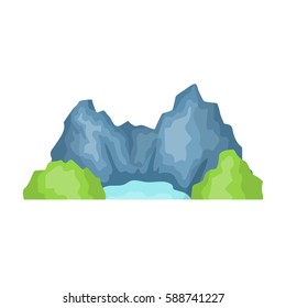 Blue mountain, under which flows the river.Different mountains single icon in cartoon style vector symbol stock illustration.