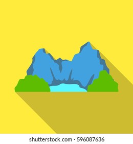Blue mountain, under which flows the river.Different mountains single icon in flat style vector symbol stock illustration.