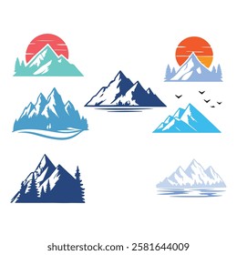 Blue mountain vector icon isolated on white background - stylized image.
