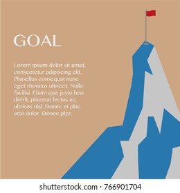 The blue mountain victory and red flag vector template background, goal and victory concept
