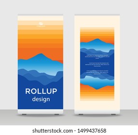Blue mountains Abstract Shapes Modern Exhibition Advertising Trend Business Roll Up Banner Stand Poster Brochure flat design template creative concept. Blue mountains Roll Up EPS. Presentation Cover